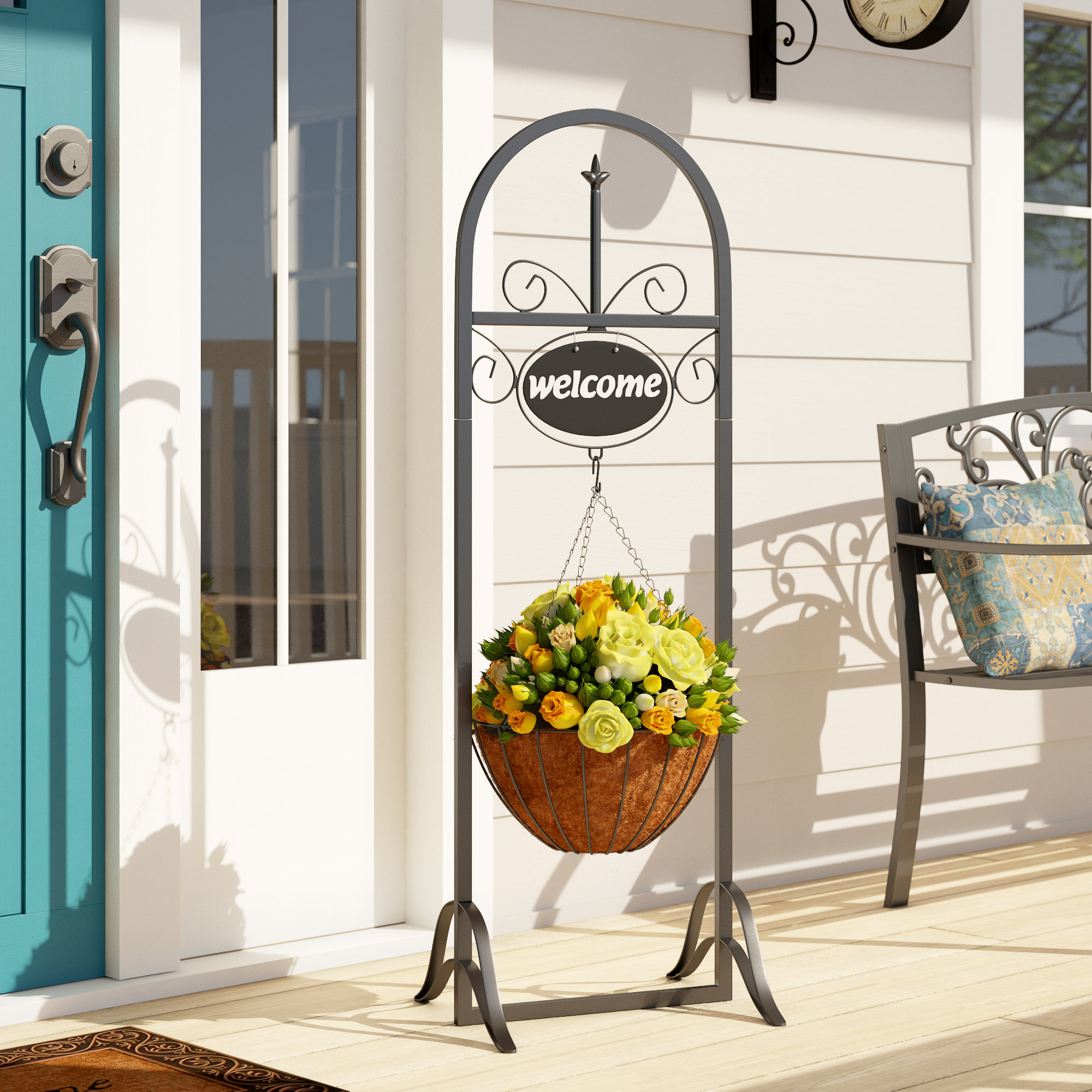 Metal Flower Welcome Sign Garden Kitchen Wall Hanging Decor Metal Outdoor Decor