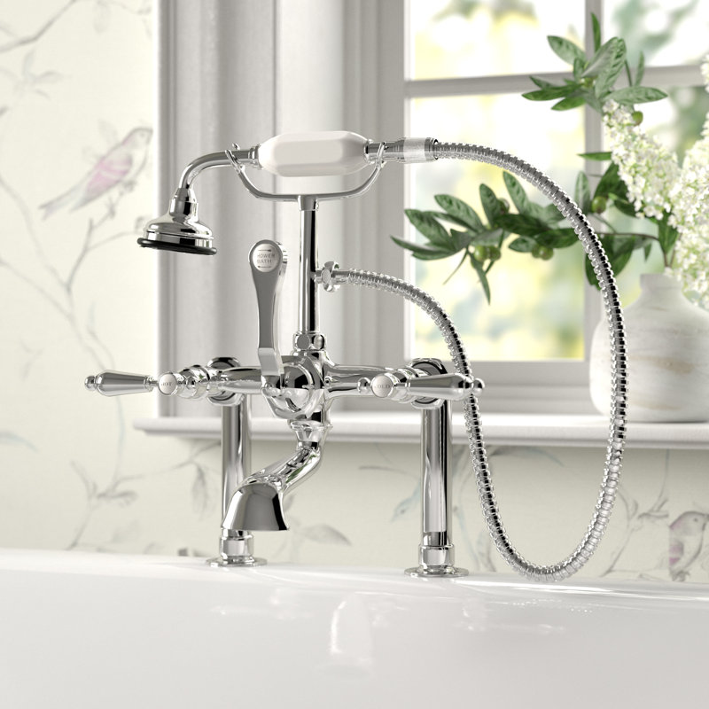 Bel Air Triple Handle Deck Mounted Clawfoot Tub Faucet With Hand