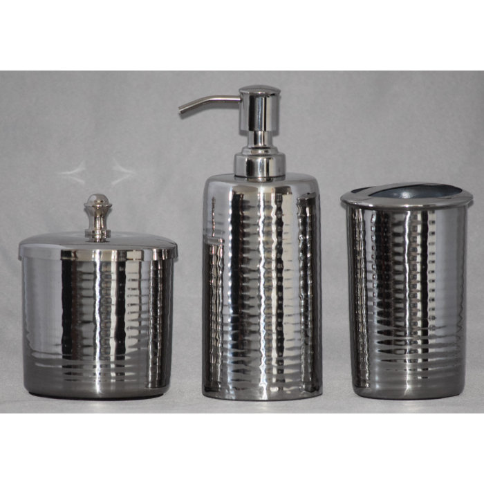 Charlton Home Guernsey Hammered Shiny Stainless Steel 3 Piece
