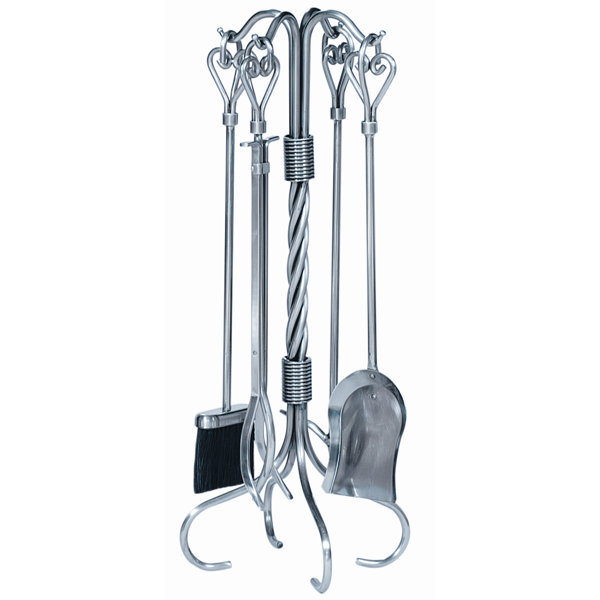 4 Piece Heart Handle Pewter Fire Tool Set With Stand by Uniflame Corporation