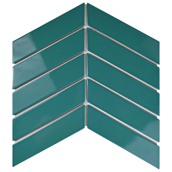 Retro Soho Chevron 1.75 x 7 Porcelain Subway Tile in Glossy Teal by EliteTile