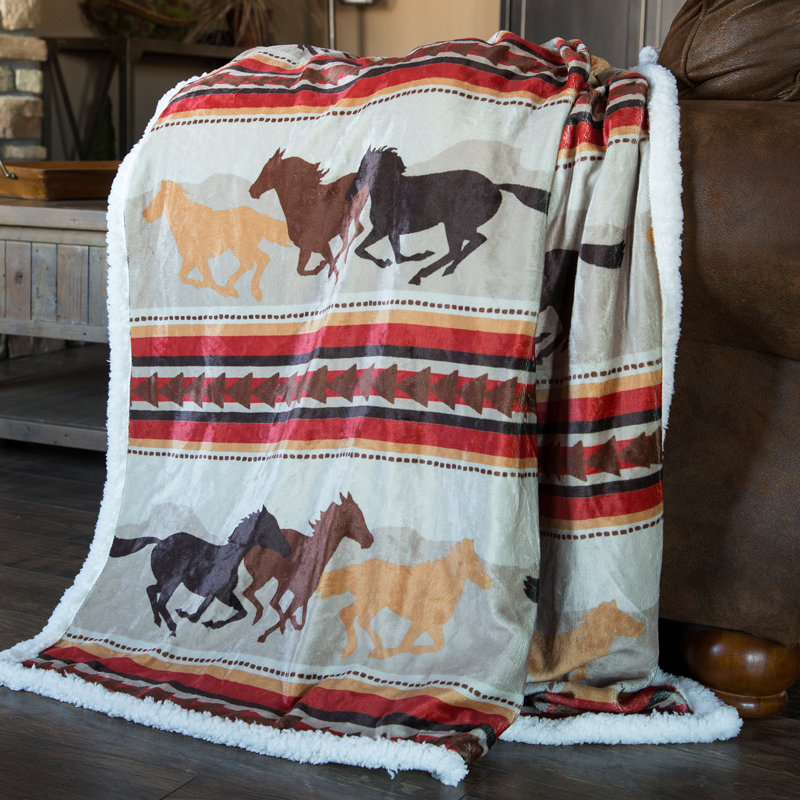 New Moose Lake Sherpa Gift Fleece Throw Blanket Southwest Teal Blue Bears Tracks