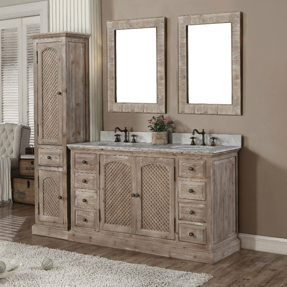 Laurel Foundry Modern Farmhouse Clemmie Double Bathroom Vanity Set With Linen Tower Wayfair