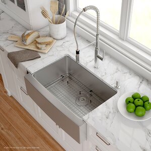 Handmade 16 Gauge Stainless Steel 29.75 x 20.75 Apron-Front Farmhouse Kitchen Sink with Faucet