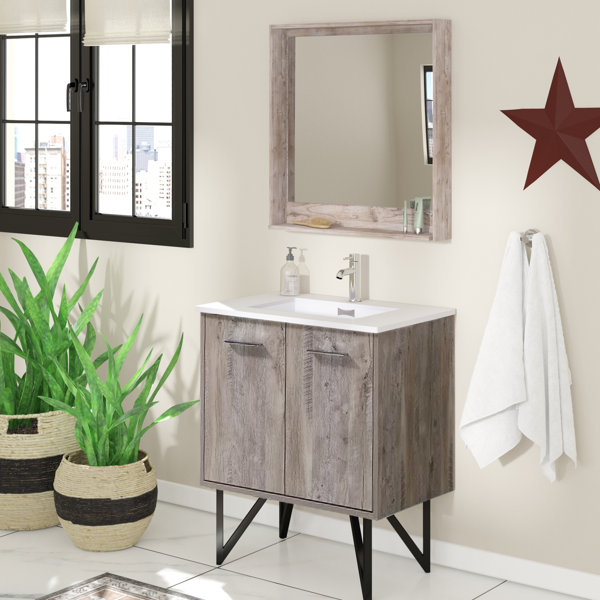 Ellison Nature Wood 30 Single Bathroom Vanity Set With Mirror by Union Rustic