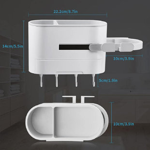 VinBee Hair Dryer Holder Wall Mounted Folding Shelf Bracket Stand Hanger Straightener Organizer Blow Storage with Sticker Rack For Bathroom Aluminum White