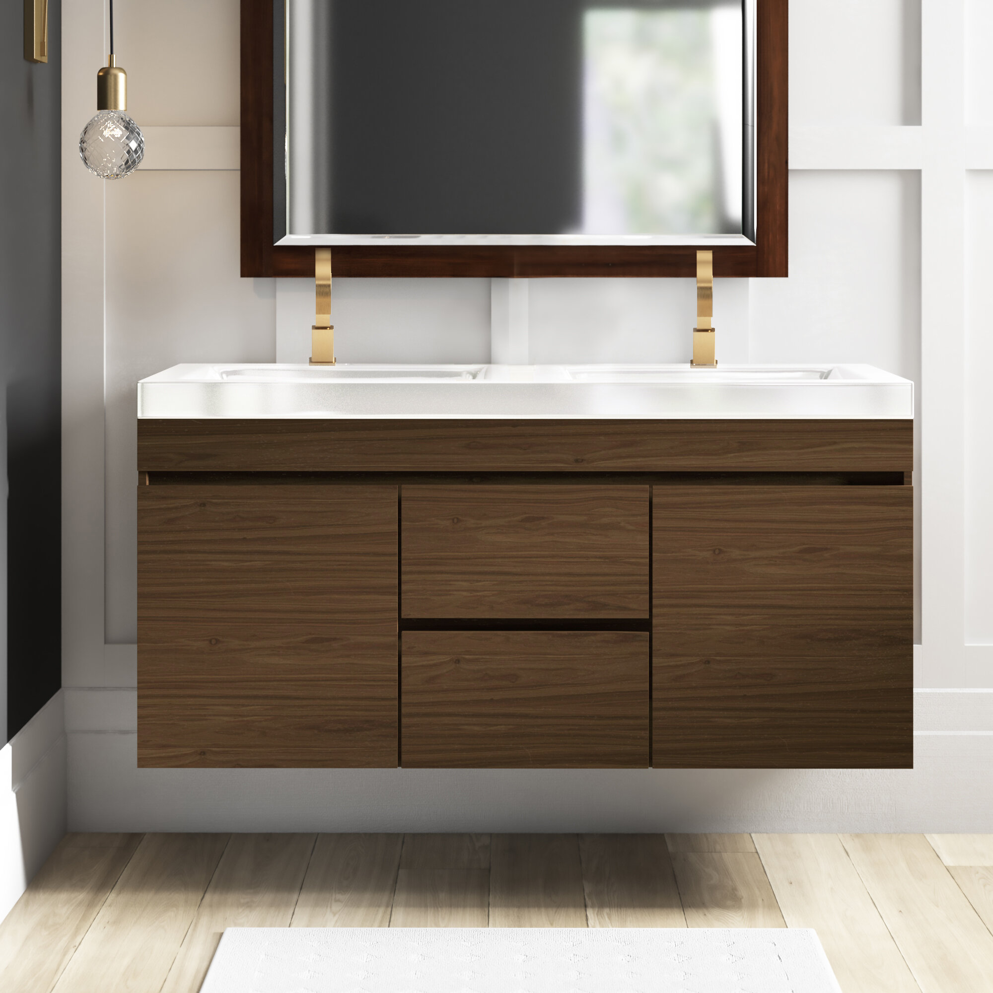 Wrought Studio Hunterdon 48 Wall Mounted Double Bathroom Vanity Set Reviews Wayfair