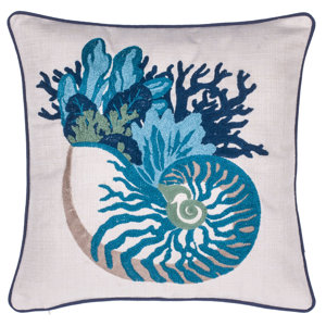 Coral and Sea Snail Crewel Stitch Throw Pillow