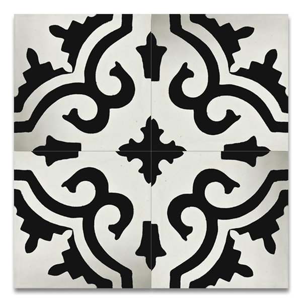 Tanger 8 x 8 Handmade Cement Tile in Black and White by Moroccan Mosaic