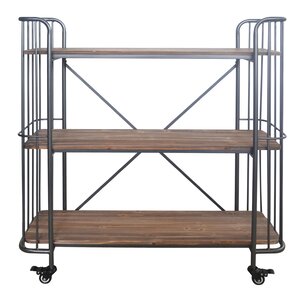Alexsa 3 Tier Rectangular Wood Shelf Metal Bar Cart