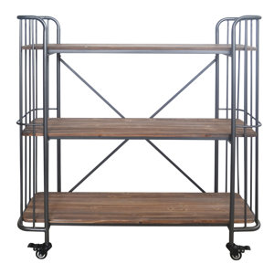 Alexsa 3 Tier Rectangular Wood Shelf Metal Bar Cart