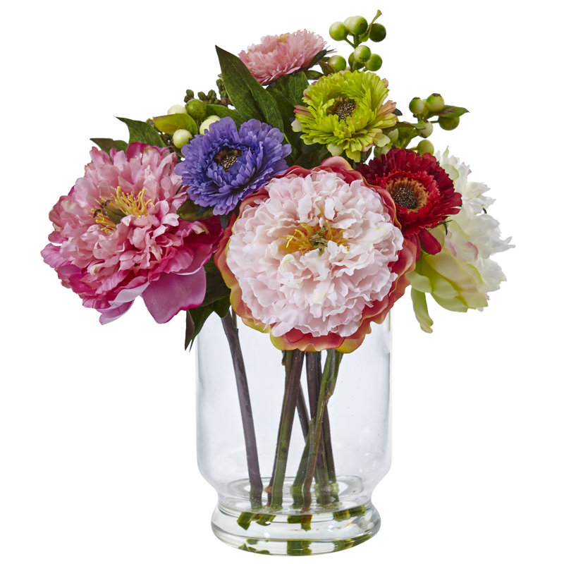 Charlton Home Peony And Mum Floral Arrangement In Decorative Vase
