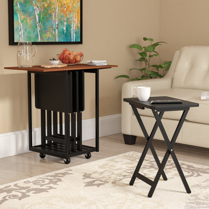 Red Barrel Studio Axton Drop Leaf Table with TV Tray Table Set ... Red Barrel Studio Axton Drop Leaf Table with TV Tray Table Set ...
