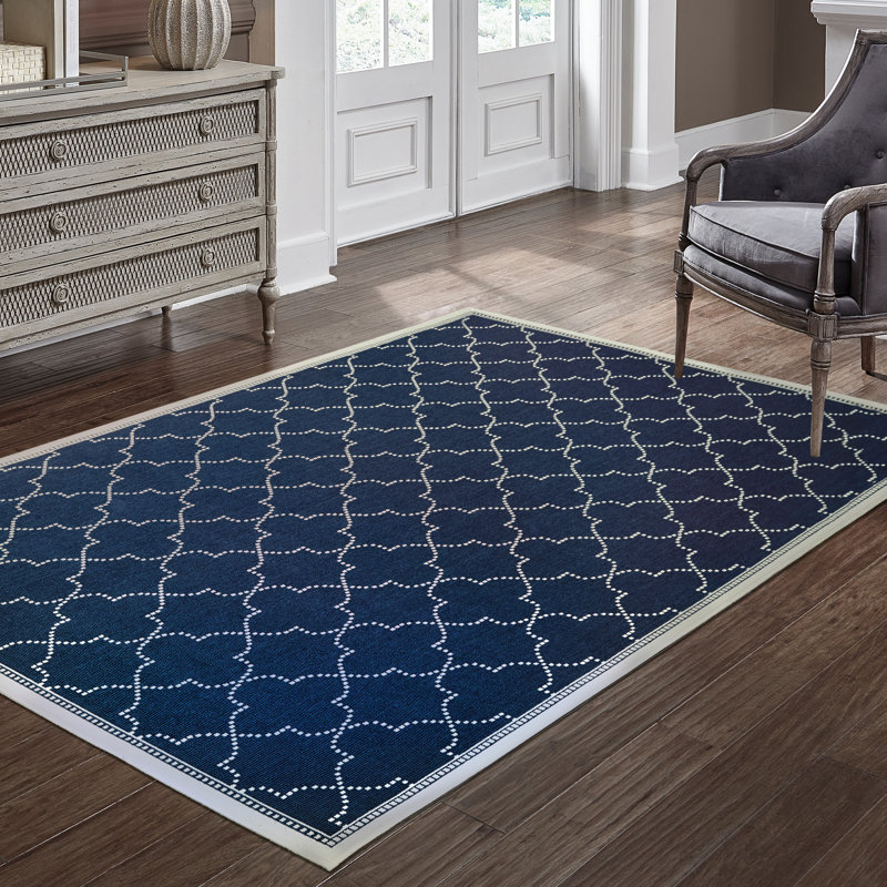 Charlton Home Salerno Geometric Navy Indoor Outdoor Area Rug Reviews Wayfair