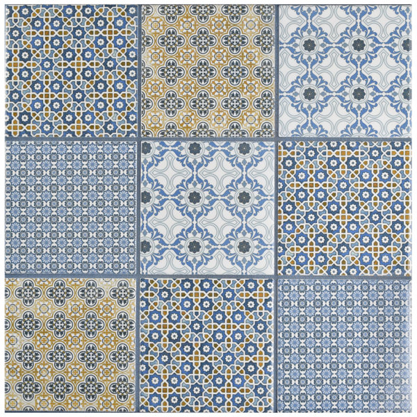 Hedwig 3.88 x 3.88 Porcelain Mosaic Tile in Blue/Gold by EliteTile