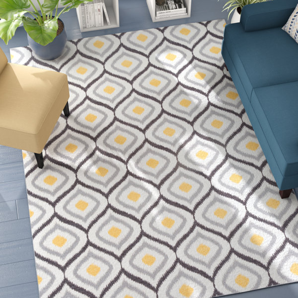 Walmsley Moroccan Gray/Yellow Area Rug by Wrought Studio