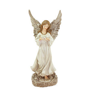 Heavenly Gardens Glittered Serene Angel with Dove Outdoor Patio Garden Statue