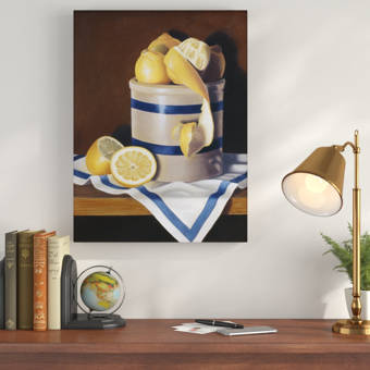 Charlton Home Blue Striped Lemons Oil Painting Print On Wrapped
