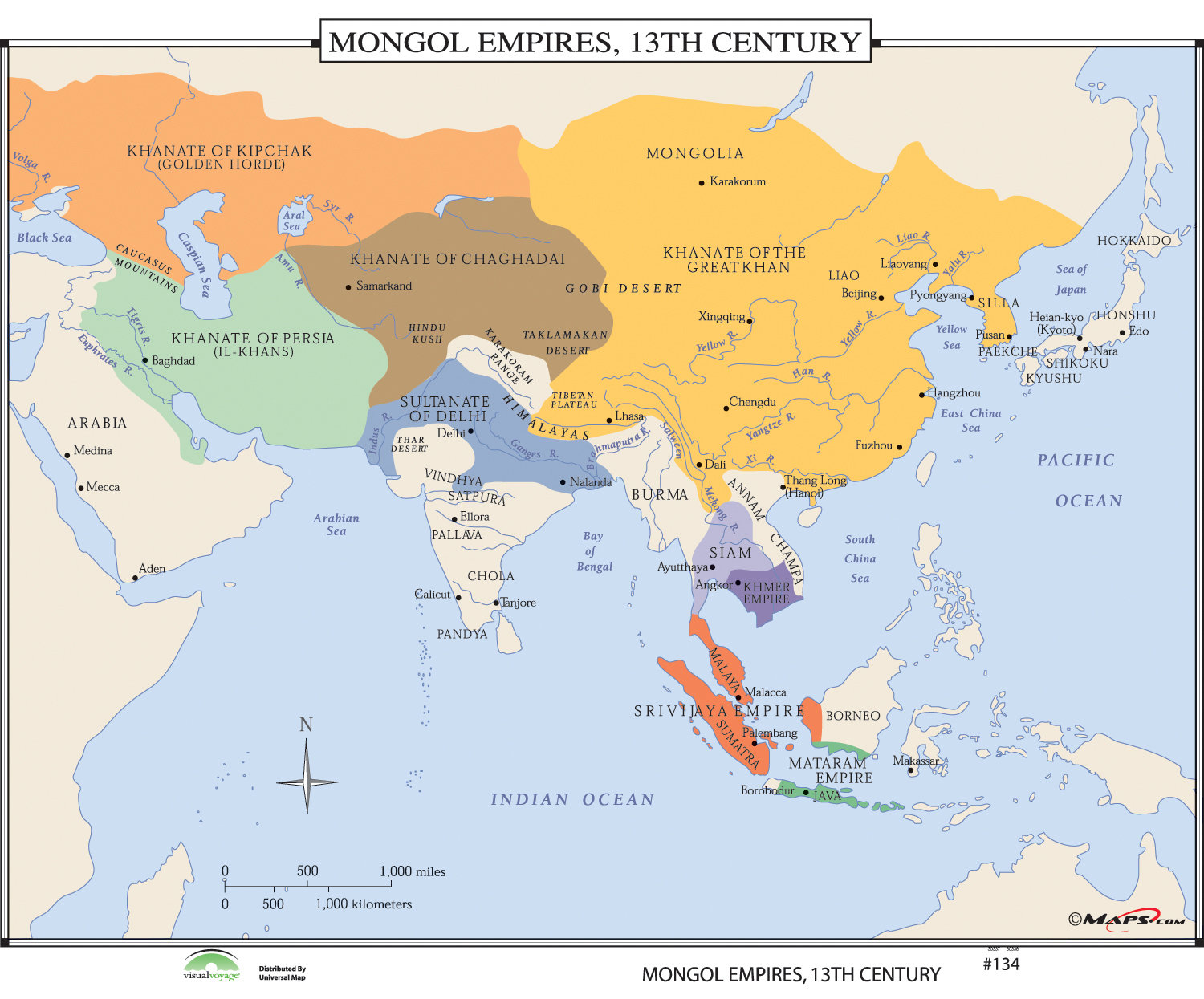 World Map 13Th Century Universal Map World History Wall Maps   Mongol Empires 13th 