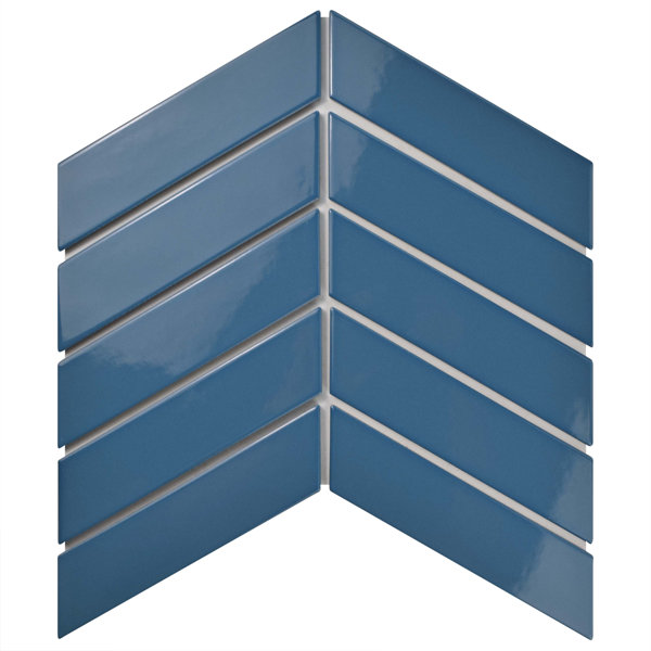 Retro Soho Chevron 1.75 x 7 Porcelain Subway Tile in Blue by EliteTile