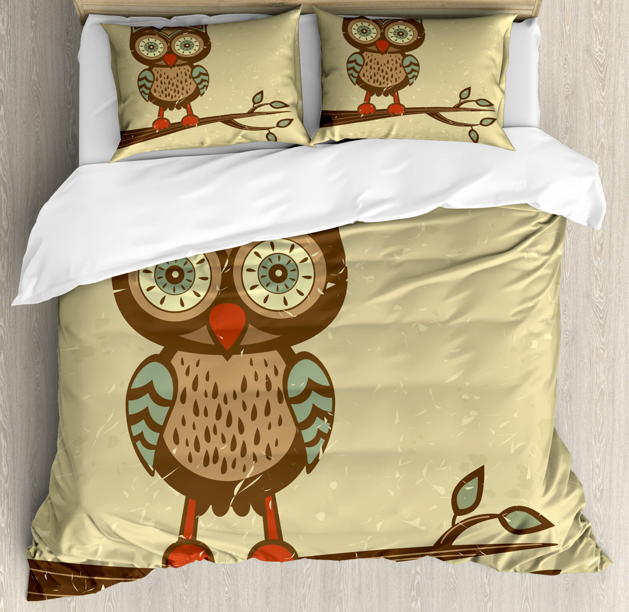 East Urban Home Ambesonne Owl Duvet Cover Set Owl Sitting On