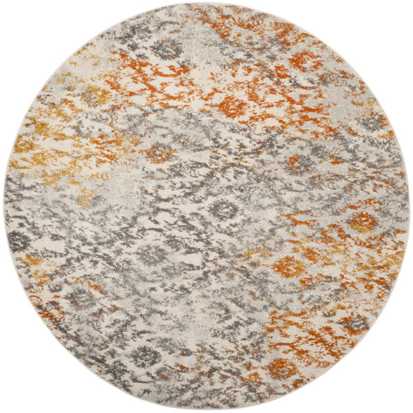 Grieve Gray/Orange Area Rug by Bungalow Rose