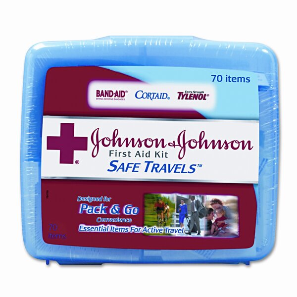 Portable Travel First Aid Kit, 70 Pieces, Plastic Case by Johnson & Johnson