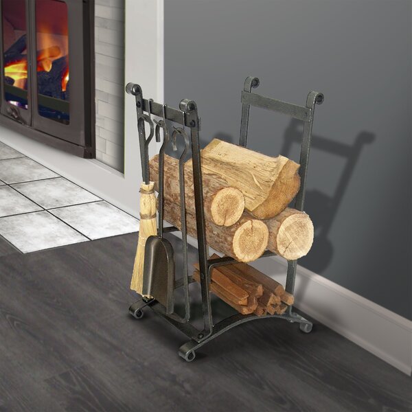 USA Handcrafted Lodge Log Rack With Tools By Enclume