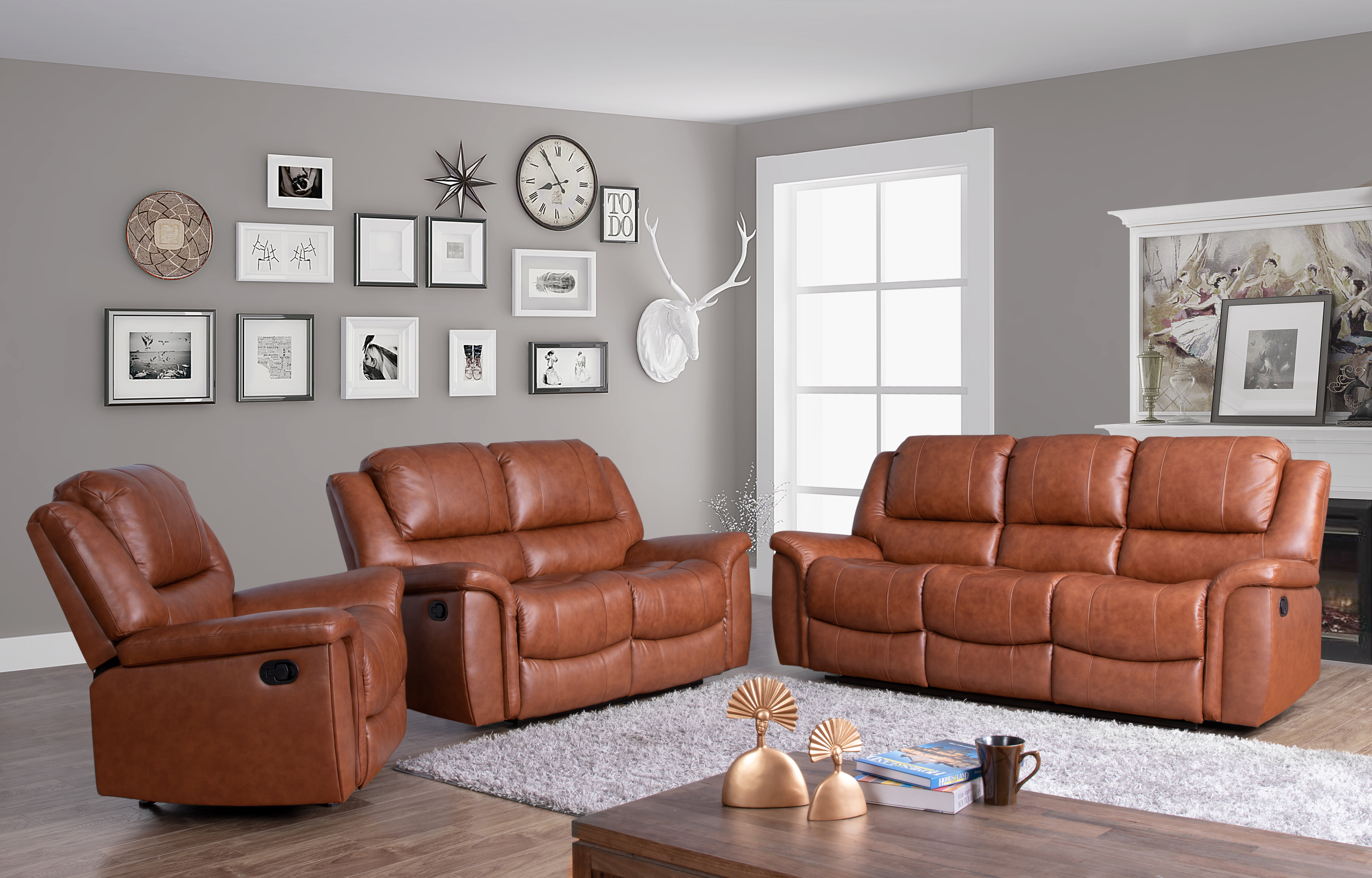 3 piece leather recliner sofa set