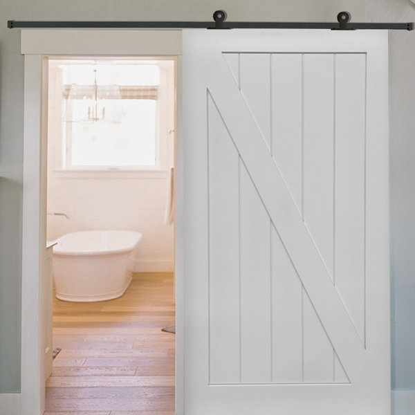 Single Stile and Rail Z Planked MDF 2 Panel Interior Barn Door with Hardware by Verona Home Design