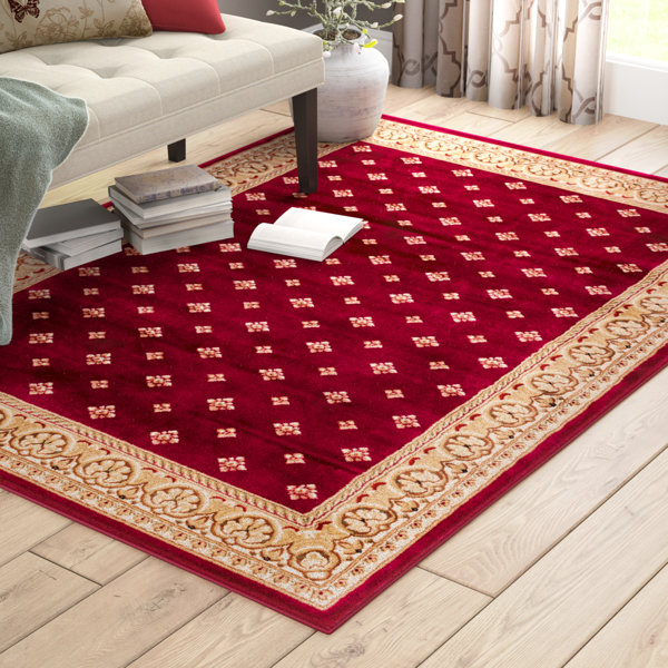 Devon Wine/Beige Border Area Rug by Andover Mills