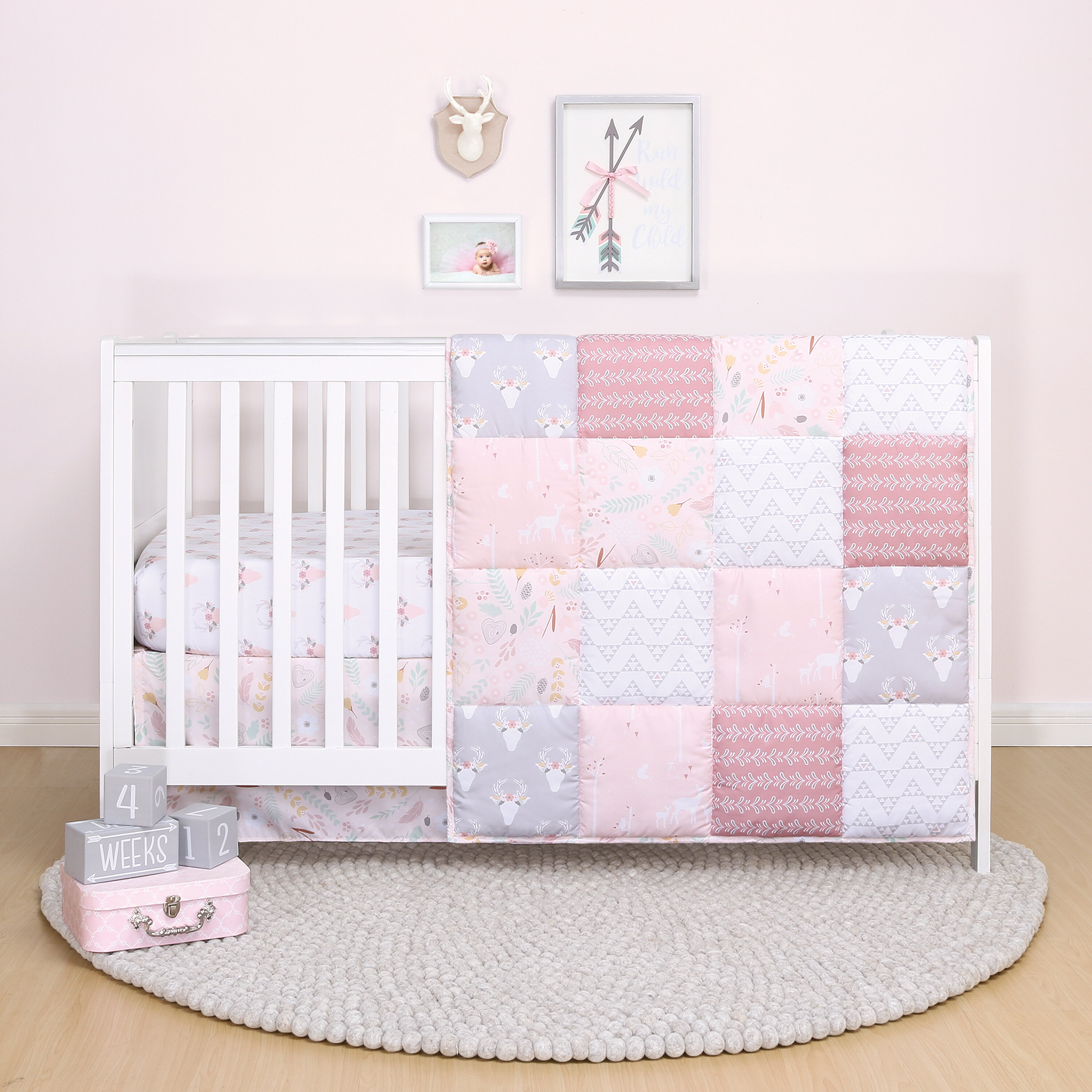 pink owl crib bedding set