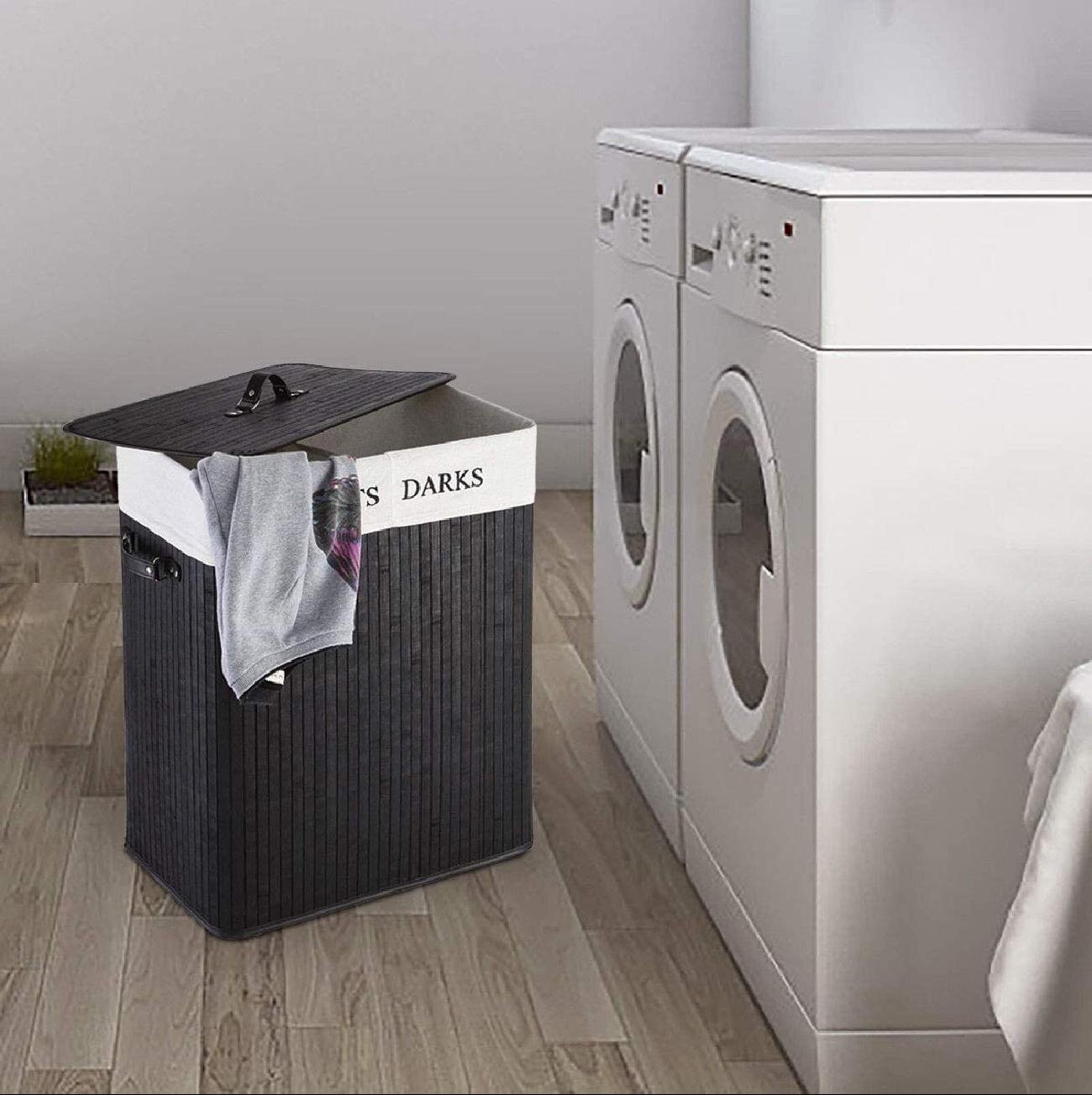 Rectangle Bamboo Hamper Laundry Basket Washing Cloth Storage Bin Bag W/ Lid