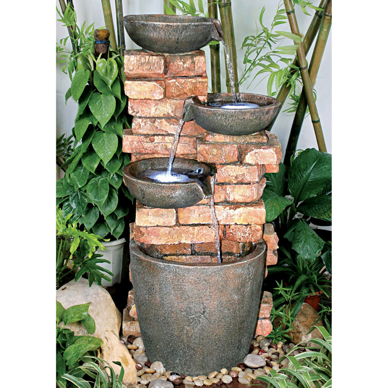 Wildon Home Stacked Bricks Cascading Garden Fountain With Led Wildon Home Stacked Bricks Cascading