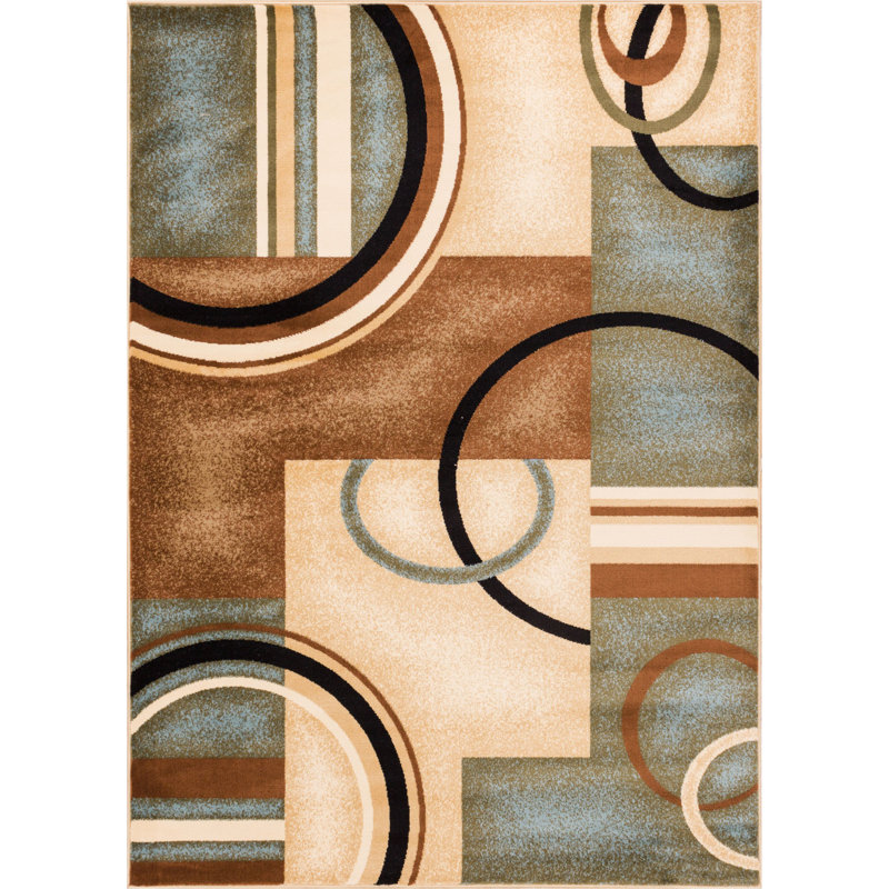 Zipcode Design Geometric Modern Blue Beige Circles Area Rug Modern Blue Beige Circles Area Rug