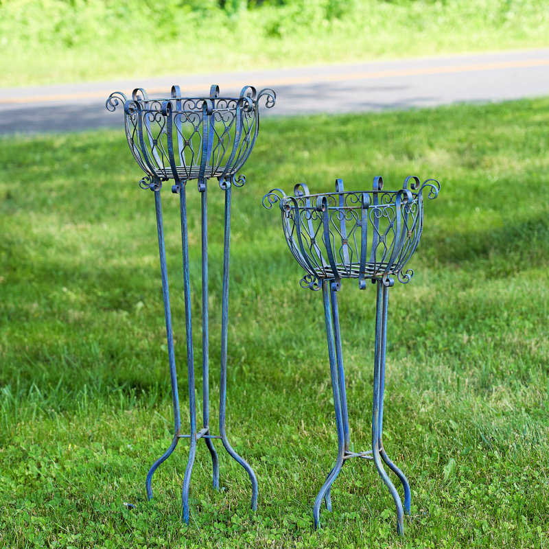 ZaerLtdInternational Tall Iron Basket 2 Piece Plant Stand Set Wayfair