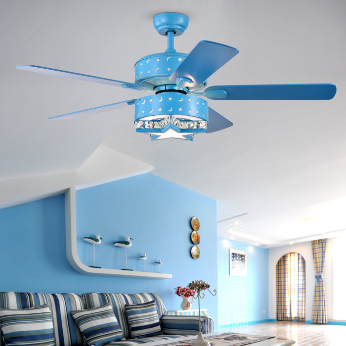 52 Boris Star And Crescent 5 Blade Ceiling Fan With Remote Light Kit Included