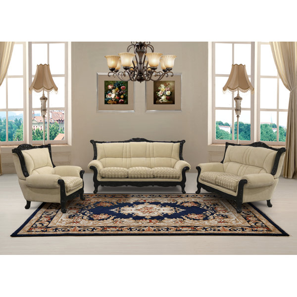 Vidette 3 Piece Beige And Gold Embossed Fabric Standard Living Room Set By Astoria Grand