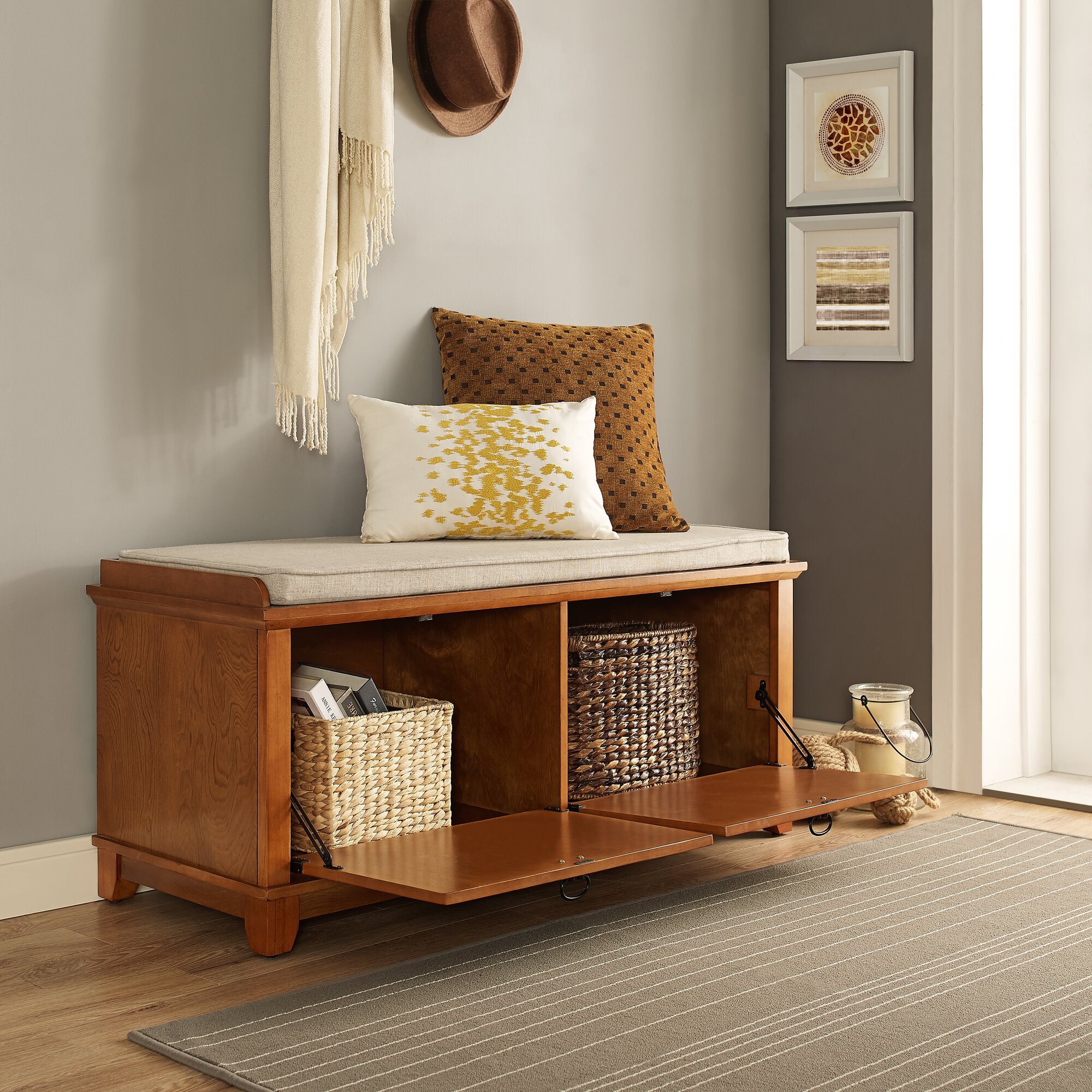 Haddam Fabric Storage Entryway Bench & Reviews | Birch Lane