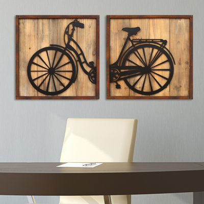stratton home decor 2 piece retro bicycle panels wall décor set stratton home decor 2 piece retro bicycle panels wall décor set