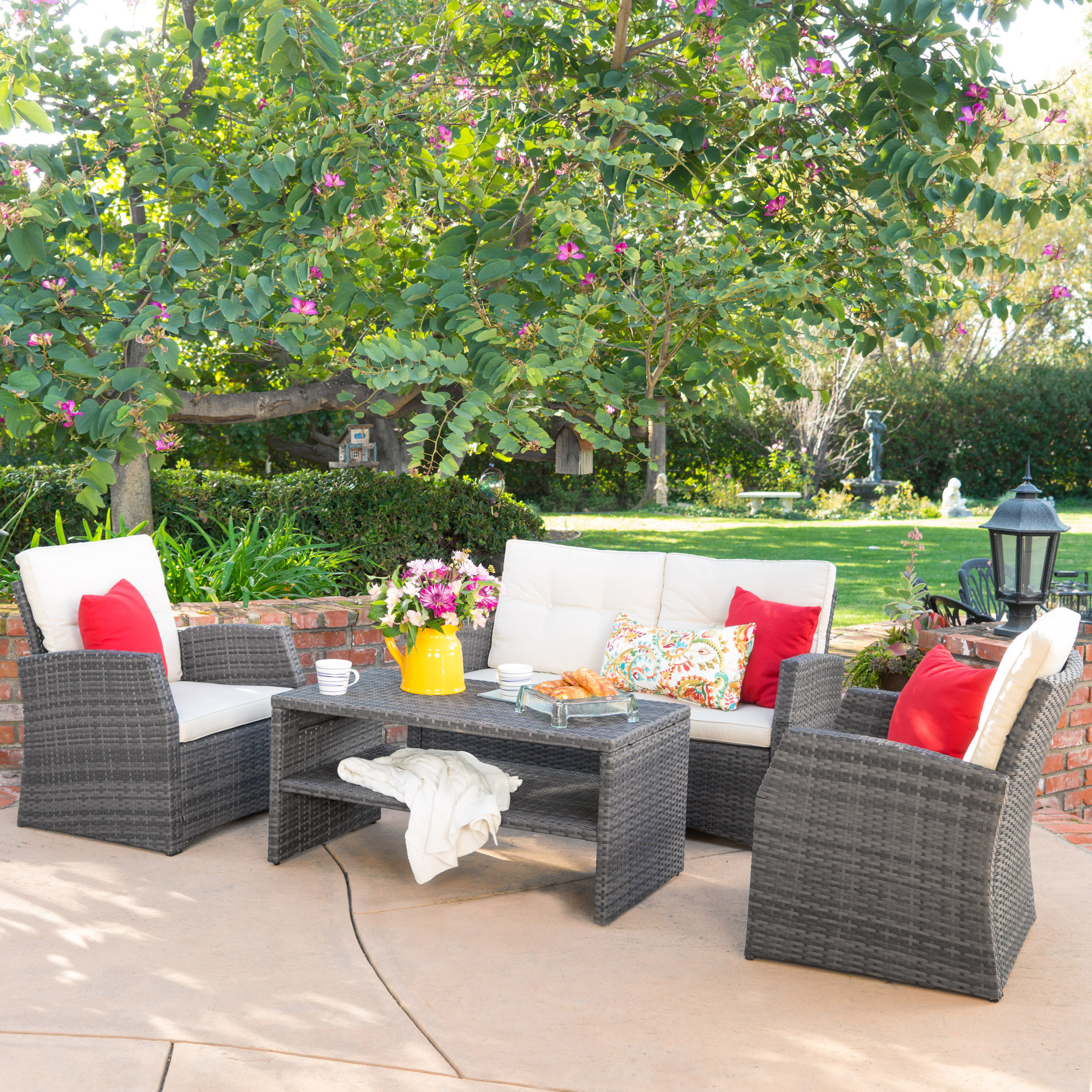 Wicker Patio Conversation Sets You Ll Love Wayfair Murphy 4 Piece Deep Seating Group With Cushion