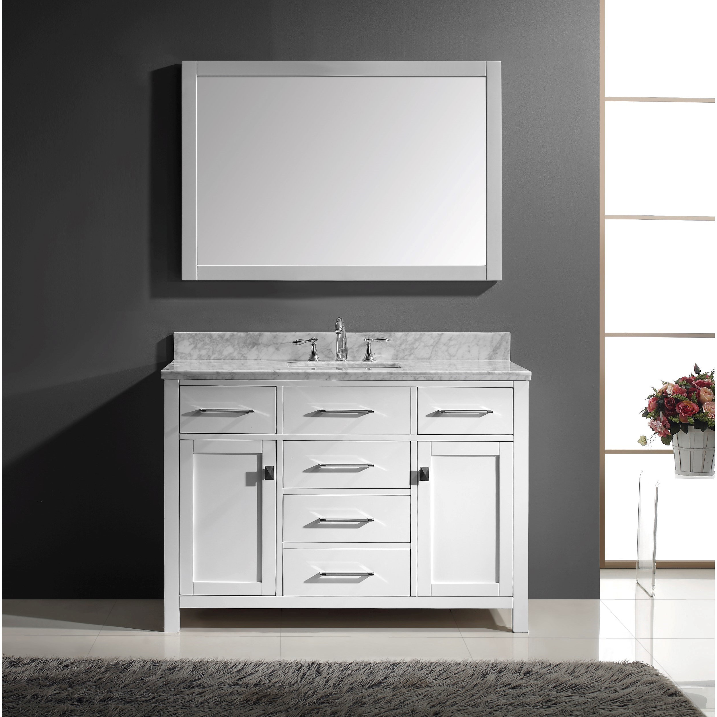 Virtu Caroline 48 Single Bathroom Vanity Set With Carrara White Virtu Caroline 48 Quot Single Bathroom Vanity Set With Carrara White Stone Top And Mirror