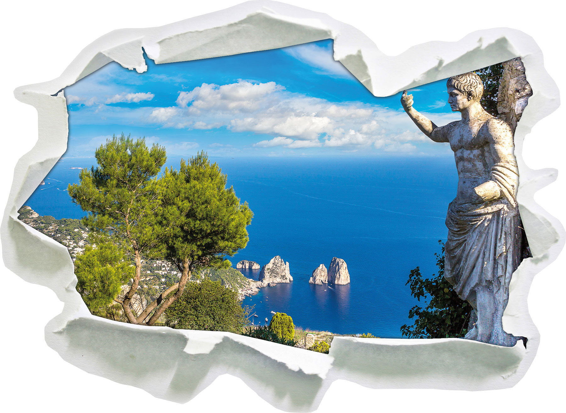3D-Look Papier Wandtattoo Aufkleber-Sticker Insel Capri in Italien 