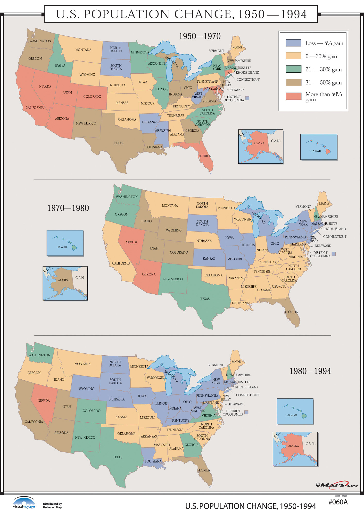 America Demographics Vintage Style Map Print 3 Color Options USA Population Map Print United States Map Poster