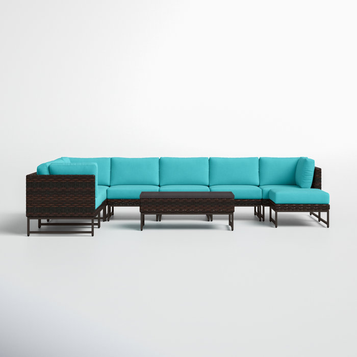 Joss and Main 9 Piece Rattan Sectional Seating Group with Cushion