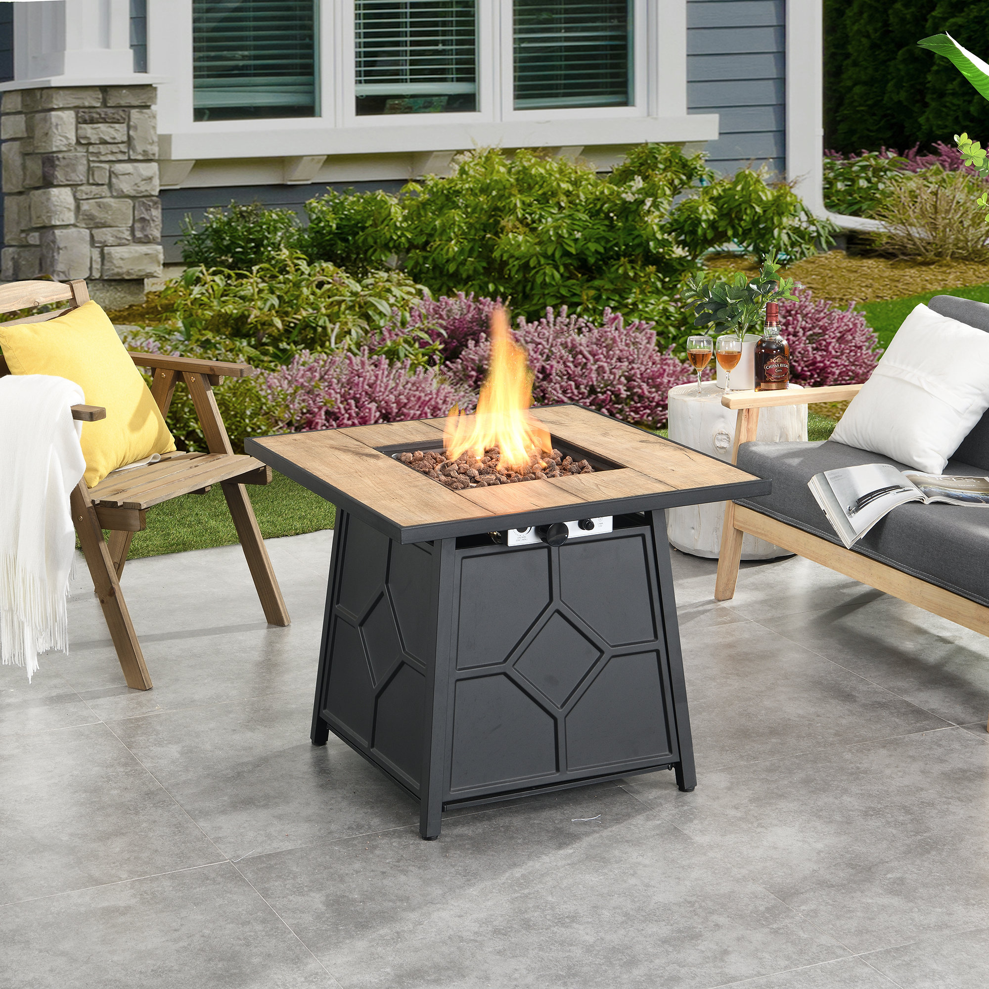 Red Barrel Studio® Fire Pit Table, 30“ Square 40,000 Btu Auto-Ignition  Outdoor Propane Gas Fire Pit With Waterproof Cover And Lid For Courtyard  Balcony Garden Terrace,Csa Certification | Wayfair