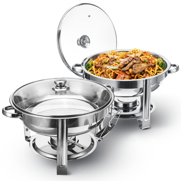 4.5 LTR Stainless Steel Chafing Dish Serving Occasion Fuel Glass LID New Round 