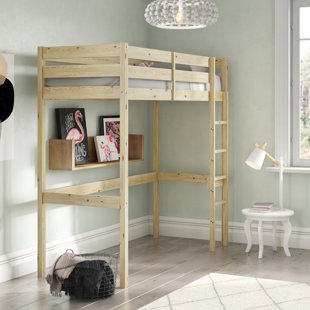 Small Double 4ft HIGH Loft bunkbed EXTRA wide base slats INCLUDES 15cm thick sprung mattress wooden High Sleeper 