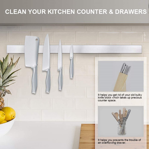 Magnetic Knife Strip, Premium Stainless Steel Wall Mounted Kitchen Knives  Bar,Space-Saving Powerful No Drilling Magnetic Knife Rack For Home Kitchen  ...