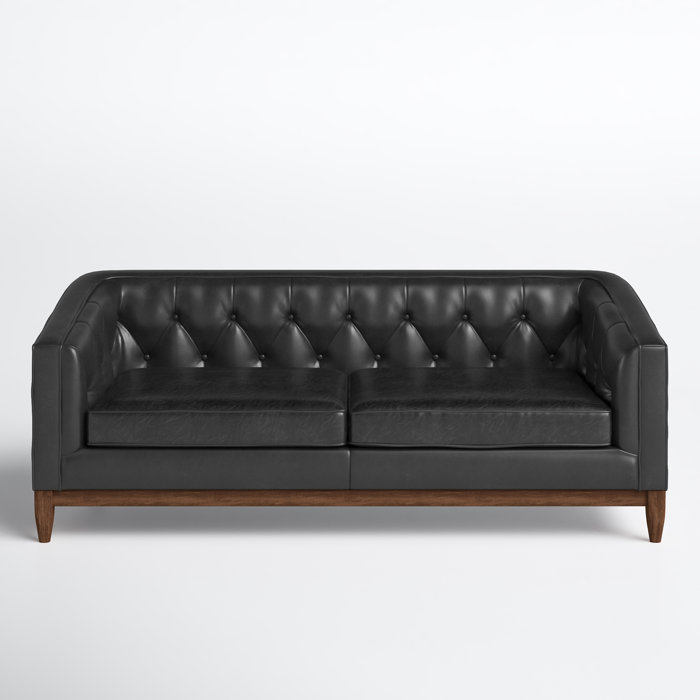 Joss and Main Jessica 81" Genuine Leather Recessed Arm Loveseat